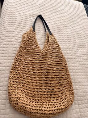 Banana Republic Tan Woven Tote with Black Handles
